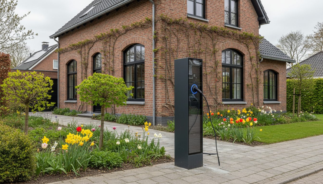 laadpaal installatie bij moderne villa in Flandre
